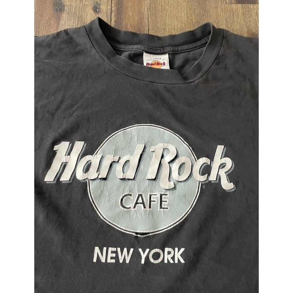 Vintage 90s Hard Rock Cafe New York Distressed T-Shirt (XL) Black *Heavy Wear*
